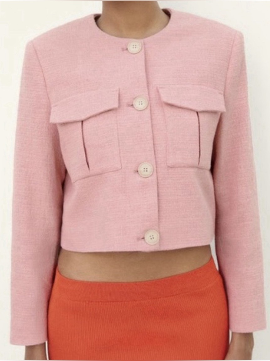 Nwt Zara Pink Cropped Button Front Jacket Size Medium